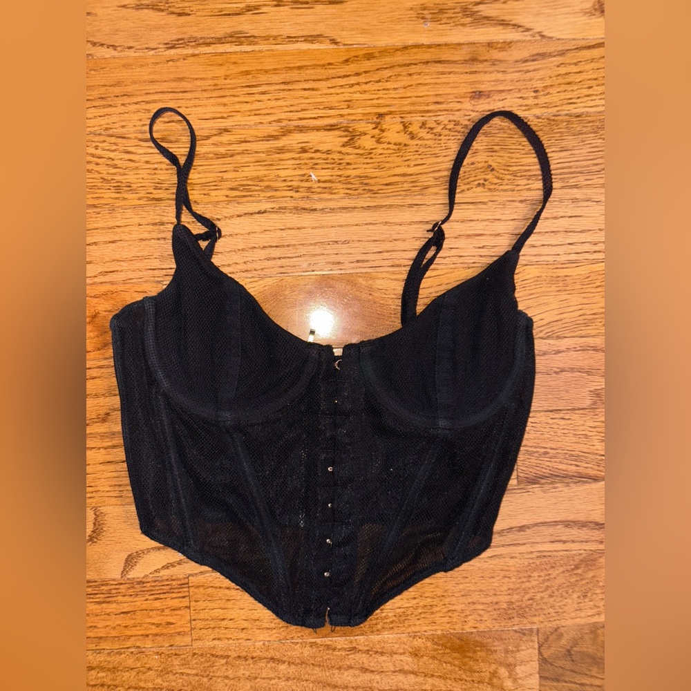 White Fox Black Mesh Corset Top